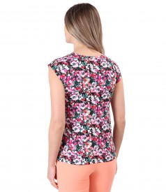 Printed jersey blouse with dropped shoulders