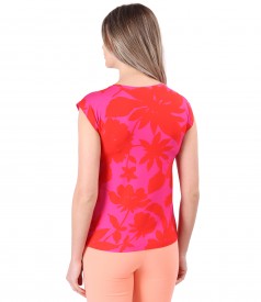 Printed jersey blouse with dropped shoulders