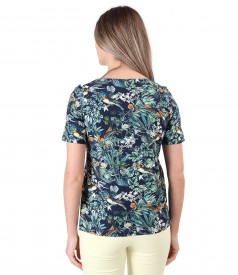 Blouse made of elastic cotton printed with floral motifs