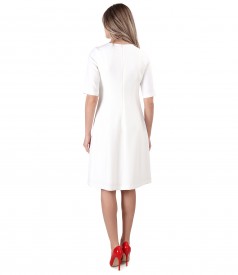 Flared office dress with decorative stitching