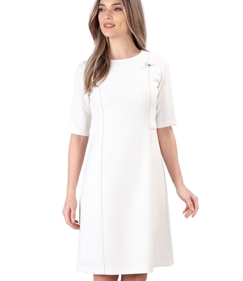 Flared office dress with decorative stitching