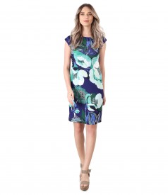 Elastic jersey dress printed with floral motifs