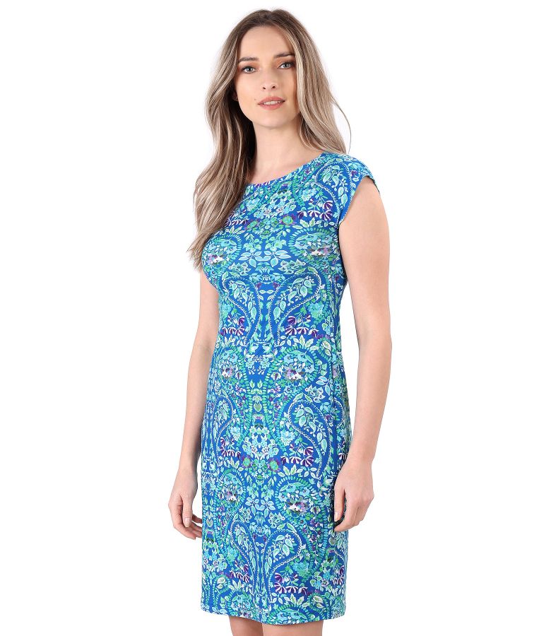 Elastic jersey dress printed with floral motifs