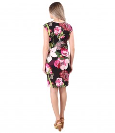 Elastic jersey dress printed with floral motifs