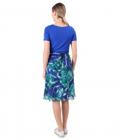 Flared skirt made of printed veil with jersey t-shirt