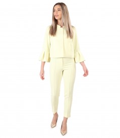Office woman suit with jacket with wide cuffs and ankle pants