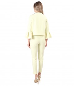 Office woman suit with jacket with wide cuffs and ankle pants