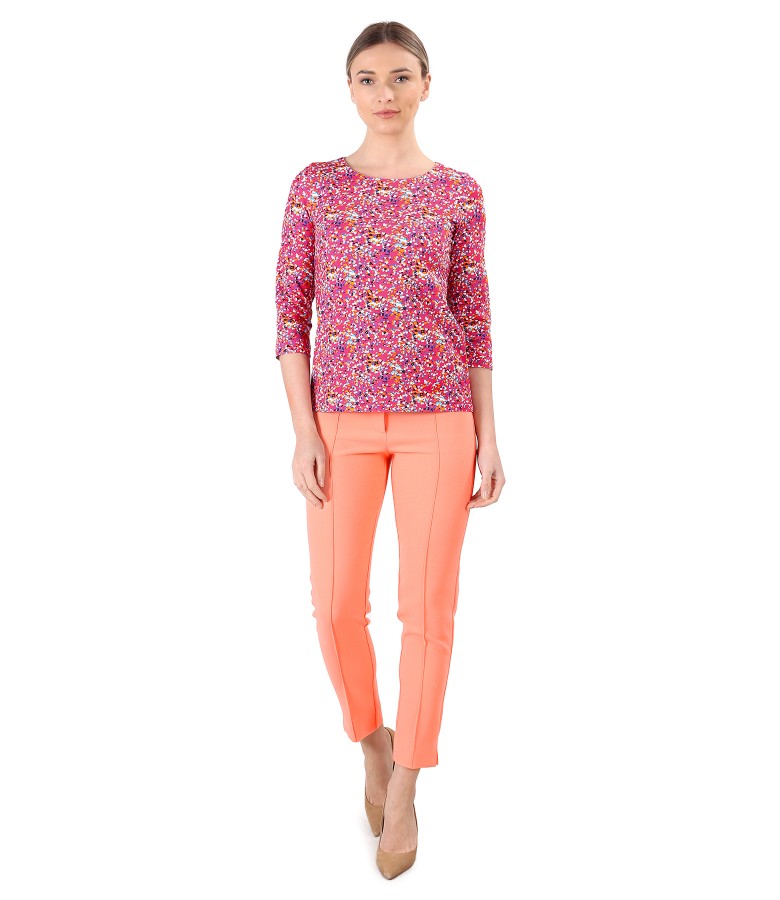 Ankle pants with blouse made of printed elastic cotton