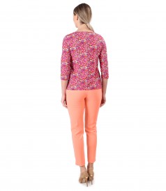 Ankle pants with blouse made of printed elastic cotton