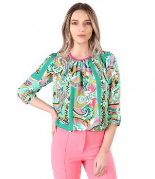 Printed viscose casual blouse