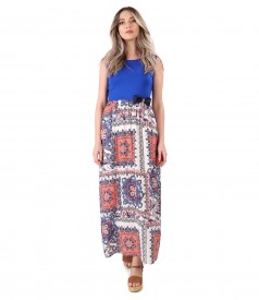 Long dress with printed viscose skirt