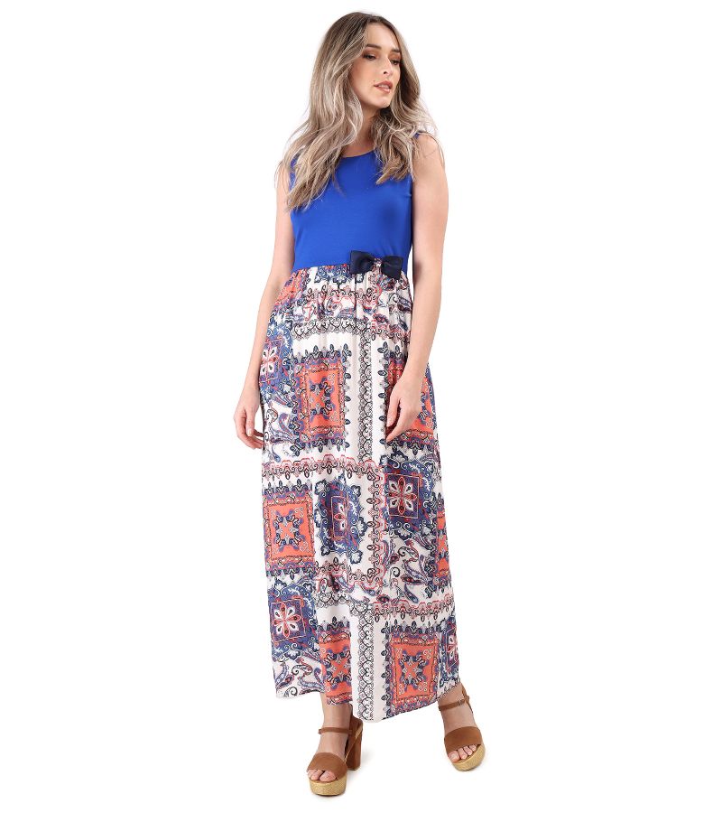 Long dress with printed viscose skirt