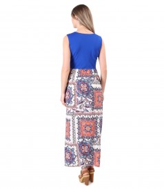 Long dress with printed viscose skirt