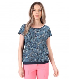 Blouse with viscose front printed with paisley motifs