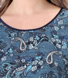 Blouse with viscose front printed with paisley motifs