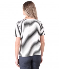 Striped thik elastic jersey blouse