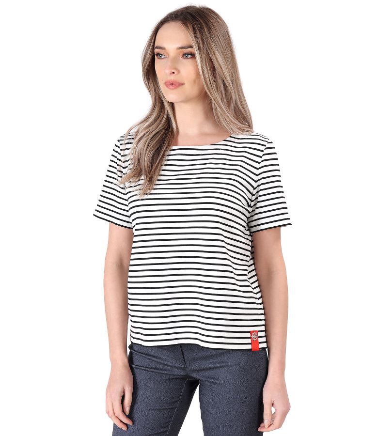 Striped thik elastic jersey blouse