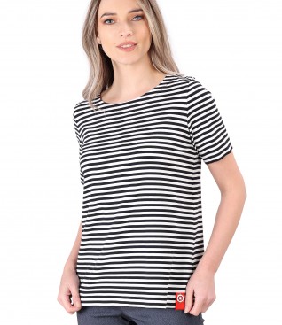 Striped thik elastic jersey blouse