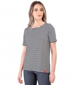 Striped thik elastic jersey blouse