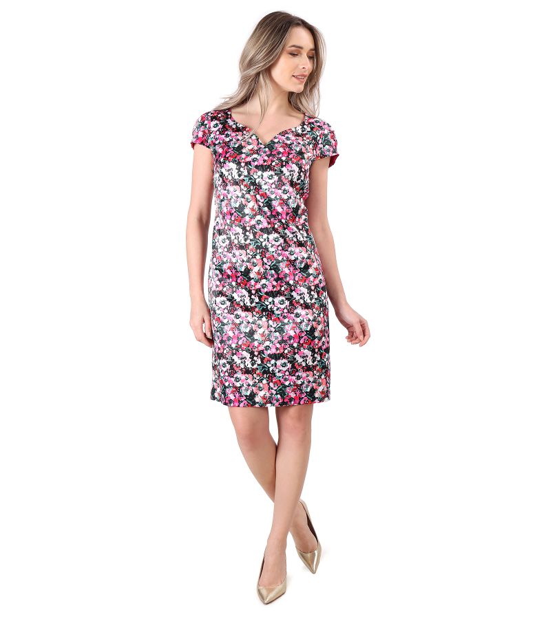 Elegant dress with cotton printed with floral motifs