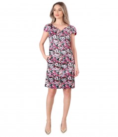 Elegant dress with cotton printed with floral motifs