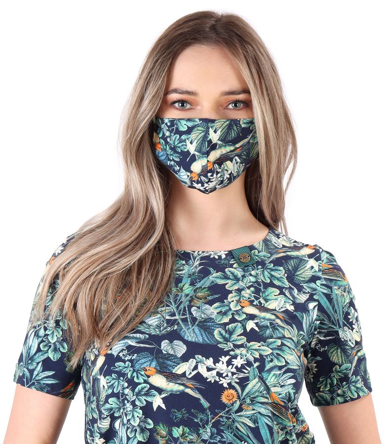 Reusable cotton mask with floral motifs