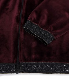 Velvet sweatshirt with elastic finish with crystals