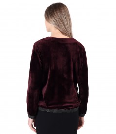 Sweatshirt without hood made of velvet