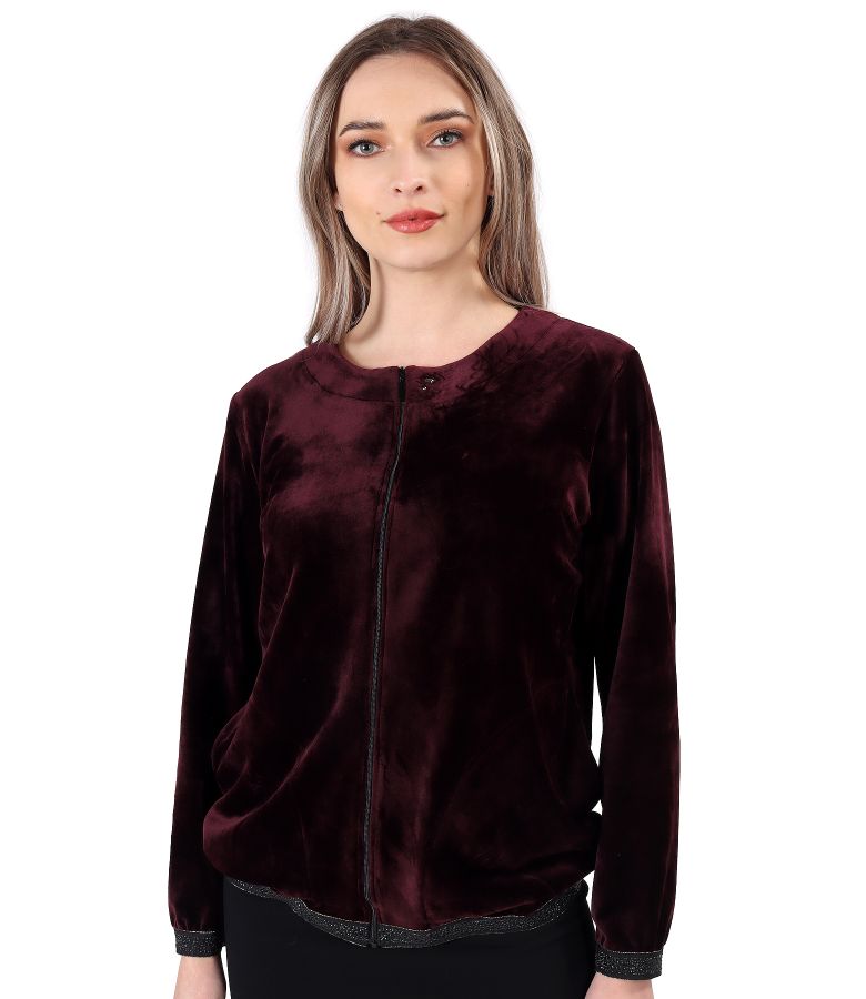 Sweatshirt without hood made of velvet