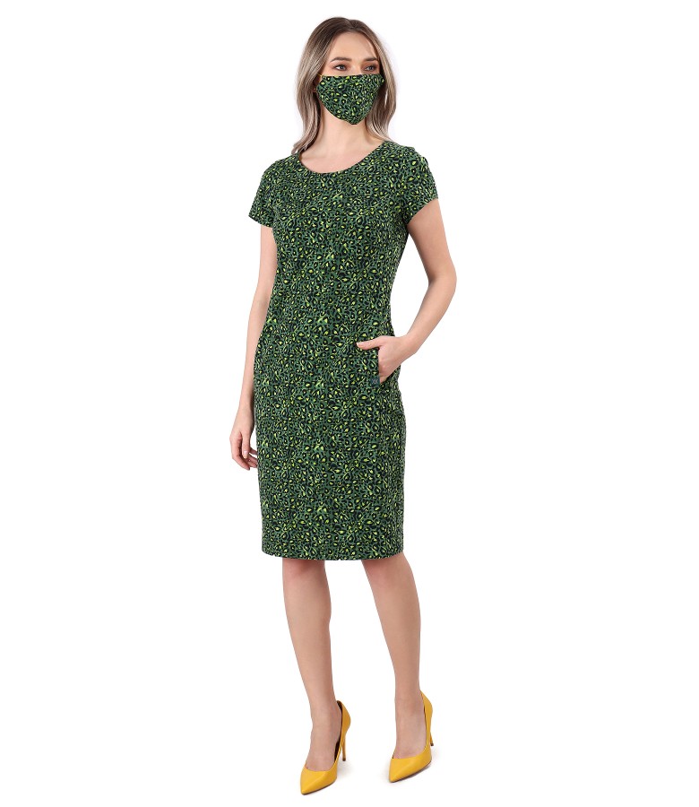 Elegant outfit with midi dress and elastic cotton mask