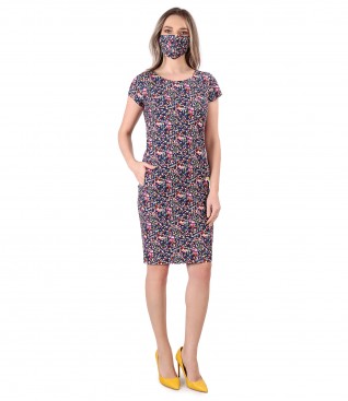 Elegant outfit with dress and mask made of elastic cotton