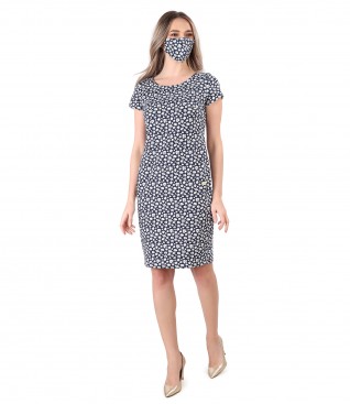 Dress and mask made of elastic cotton printed with floral motifs