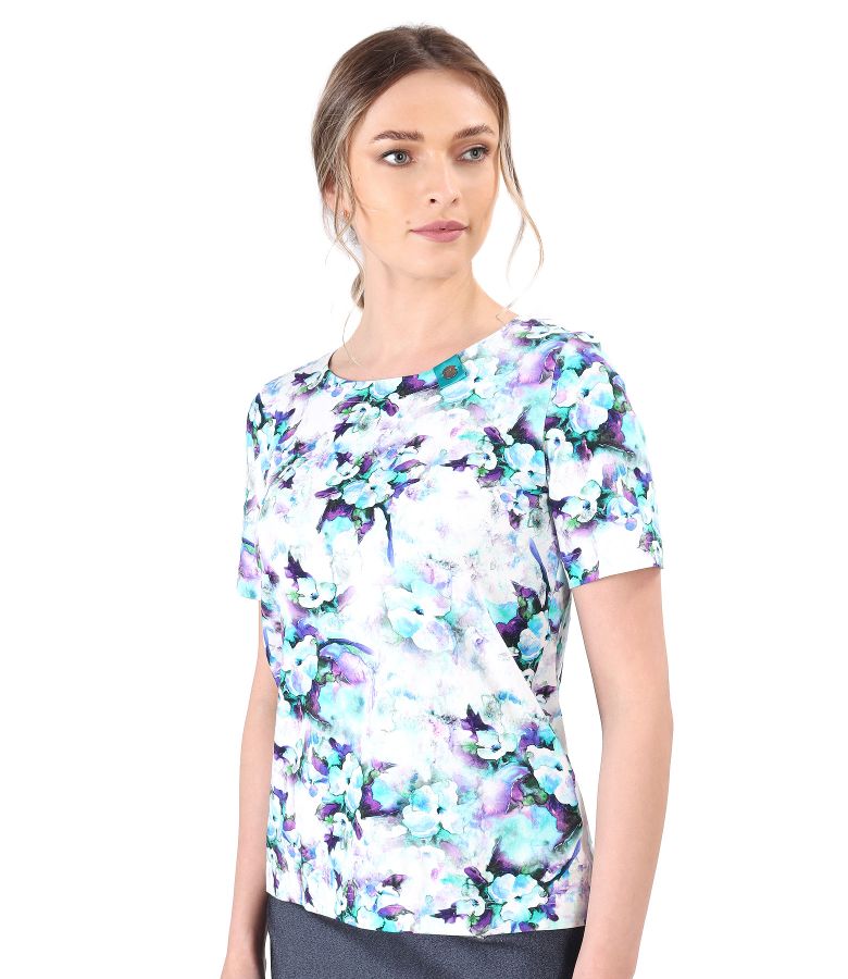 Blouse made of printed elastic cotton