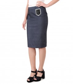 Elastic denim office skirt