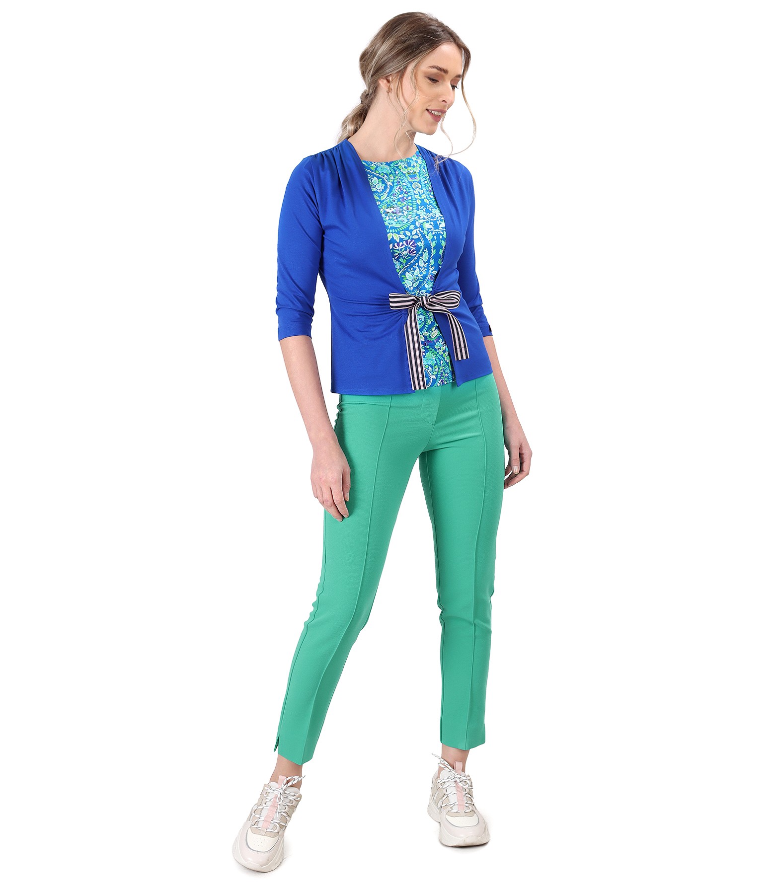 Casual outfit with pants and jersey blouse with cord - YOKKO