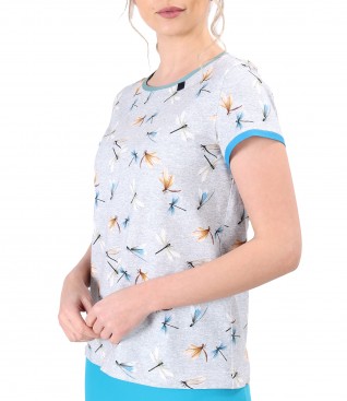 Blouse made of elastic cotton printed with dragonflies