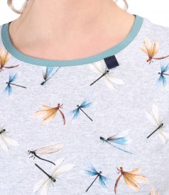 Blouse made of elastic cotton printed with dragonflies