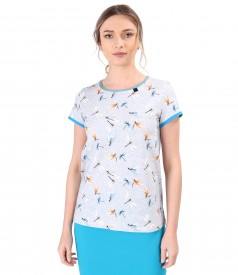 Blouse made of elastic cotton printed with dragonflies