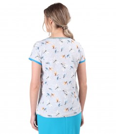 Blouse made of elastic cotton printed with dragonflies