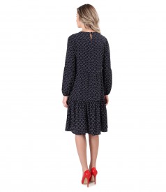 Dress with ruffles made of viscose printed with hoops