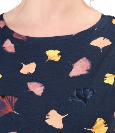 Viscose jersey blouse printed with leaves