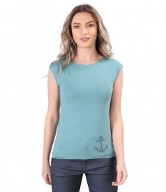 Elastic jersey blouse with decorative anchor