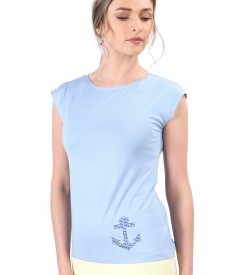 Elastic jersey blouse with decorative anchor