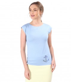 Elastic jersey blouse with decorative anchor