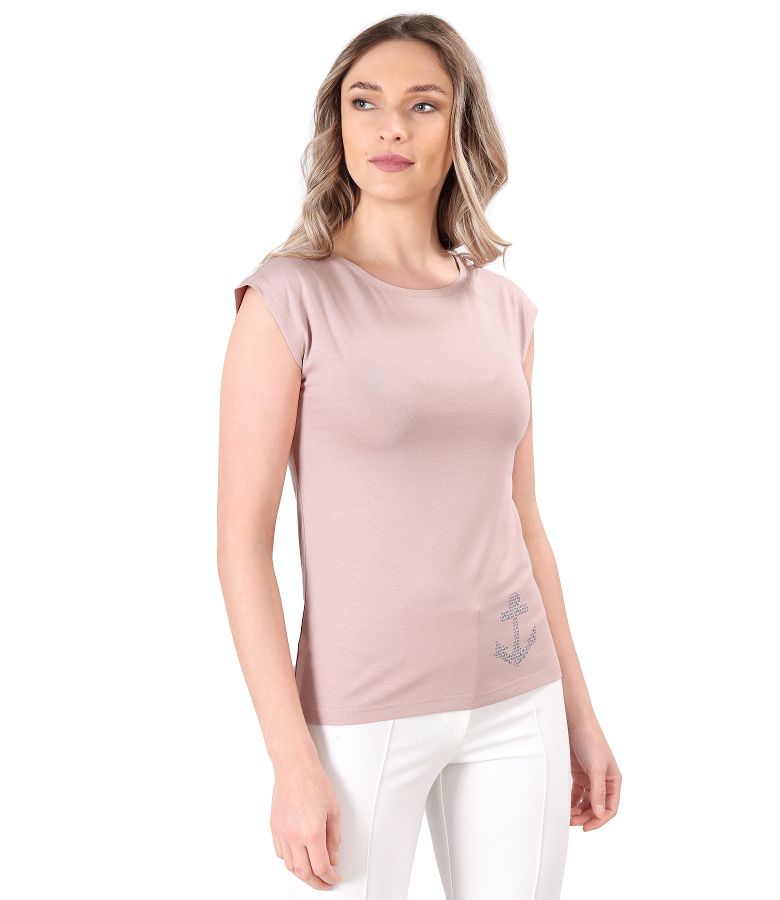 Elastic jersey blouse with decorative anchor