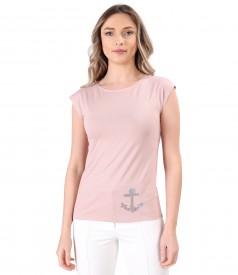 Elastic jersey blouse with decorative anchor