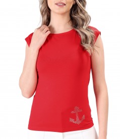 Elastic jersey blouse with decorative anchor