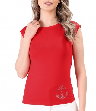 Elastic jersey blouse with decorative anchor