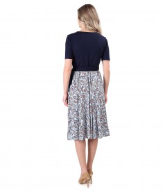 Dress with viscose skirt printed with paisley motifs