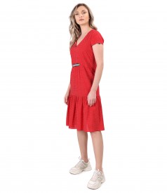 Casual viscose dress with ruffles printed with dots